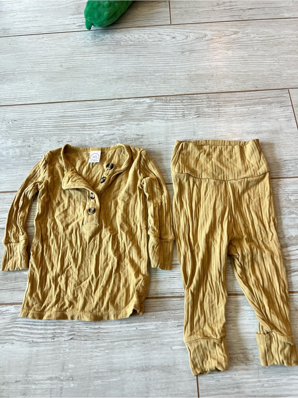 Lou Lou & Company Mustard Ribbed Henley Pajama Set